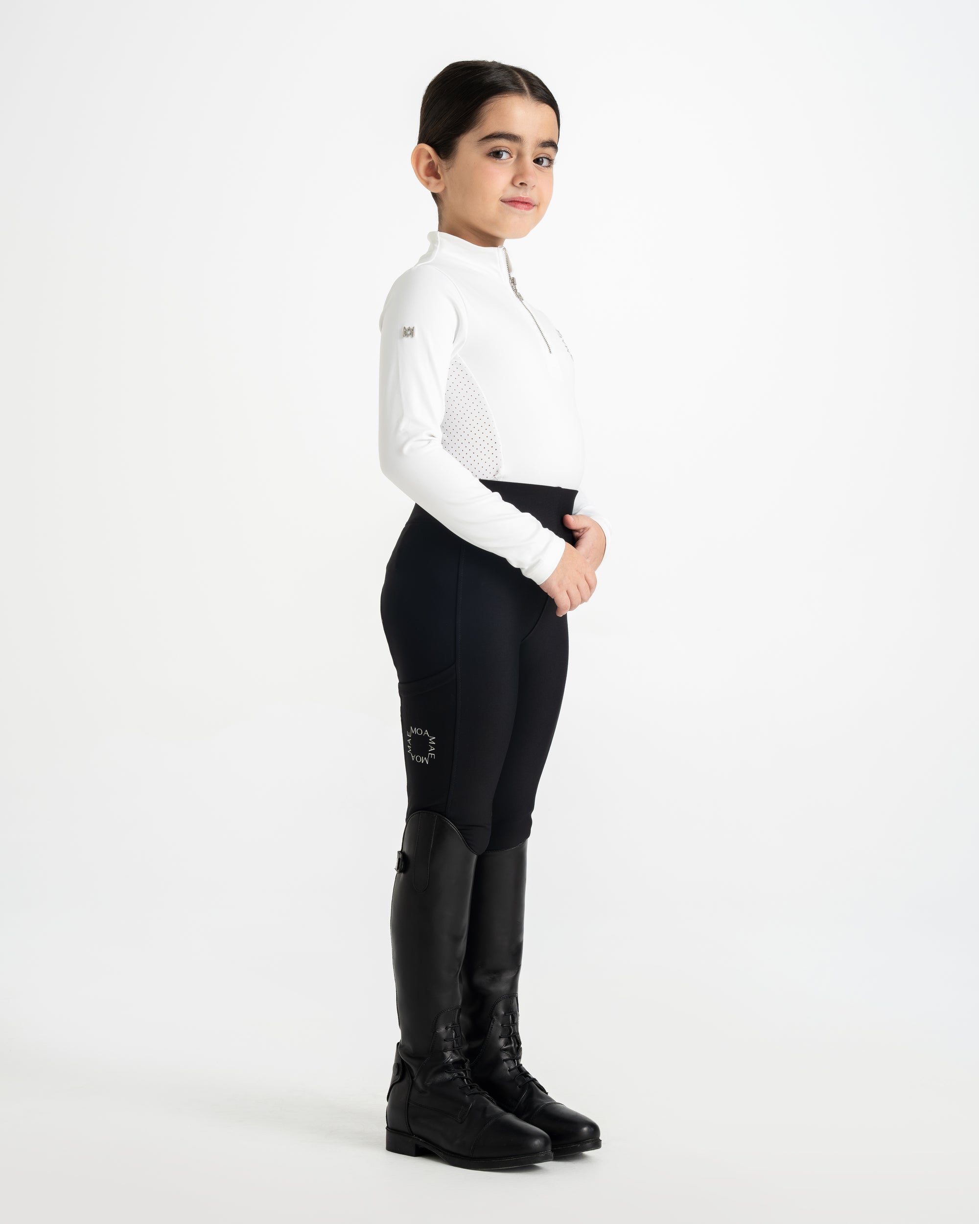 Moá Mae kids base layer white riding legging black